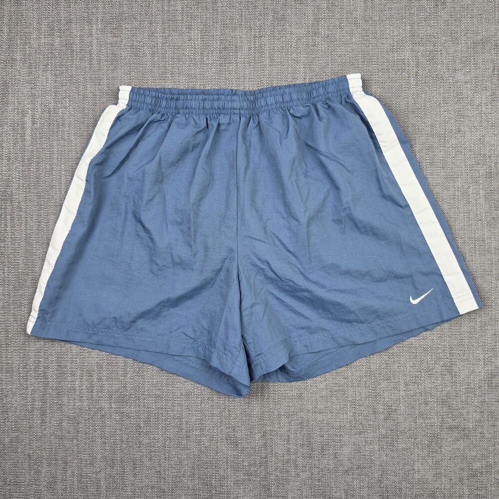 Nike Vintage Running Shorts Lined Blue White Stripe Size L Athletic Swoosh Retro